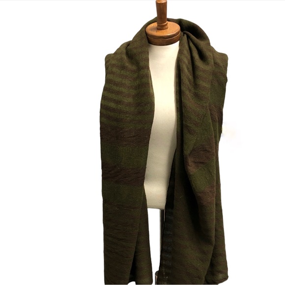 Lightweight Blanket Scarf, olive green/brown, 36”X 80” - Picture 3 of 5